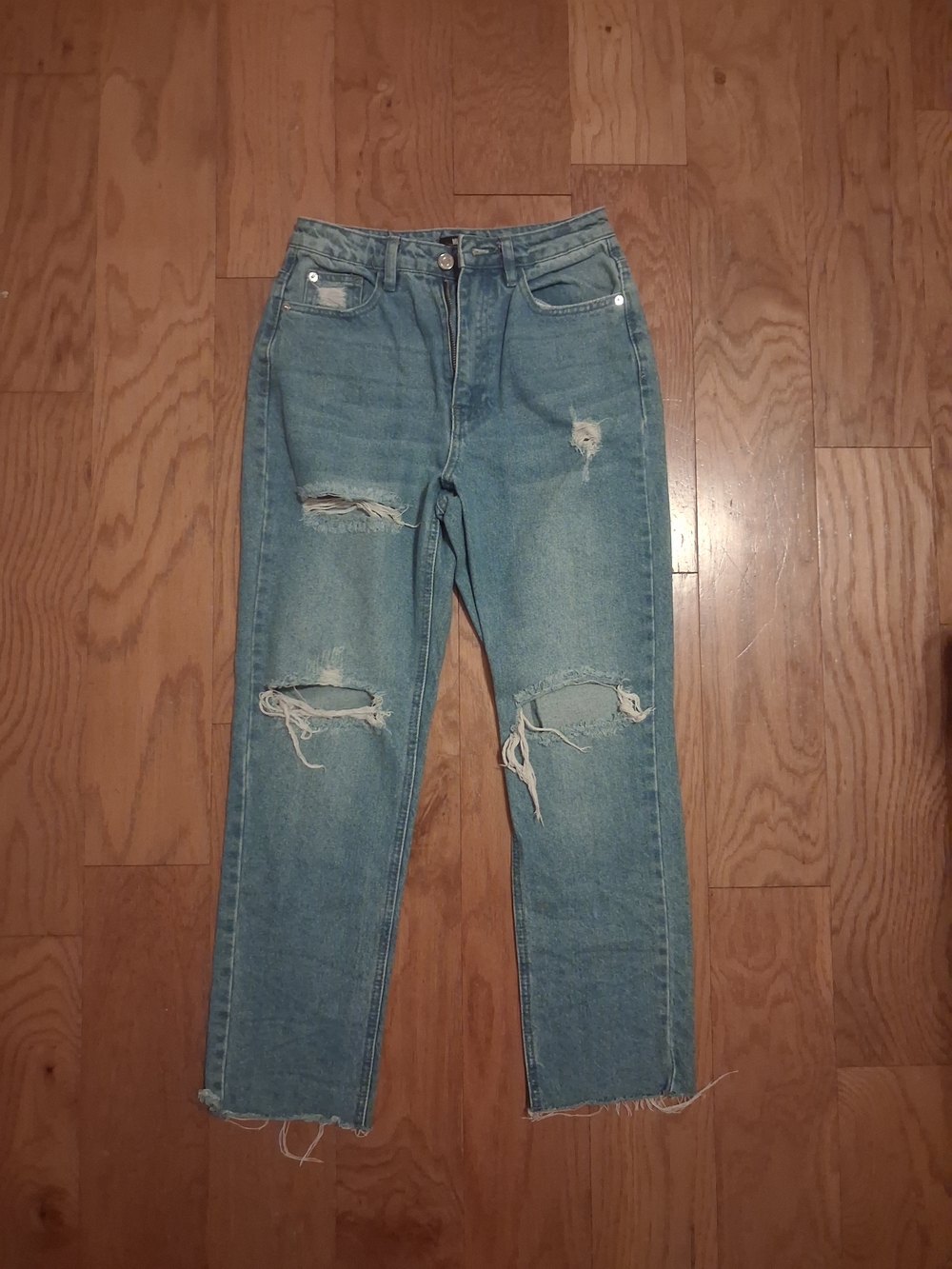 Missguided Light Blue Distressed Straight Jeans